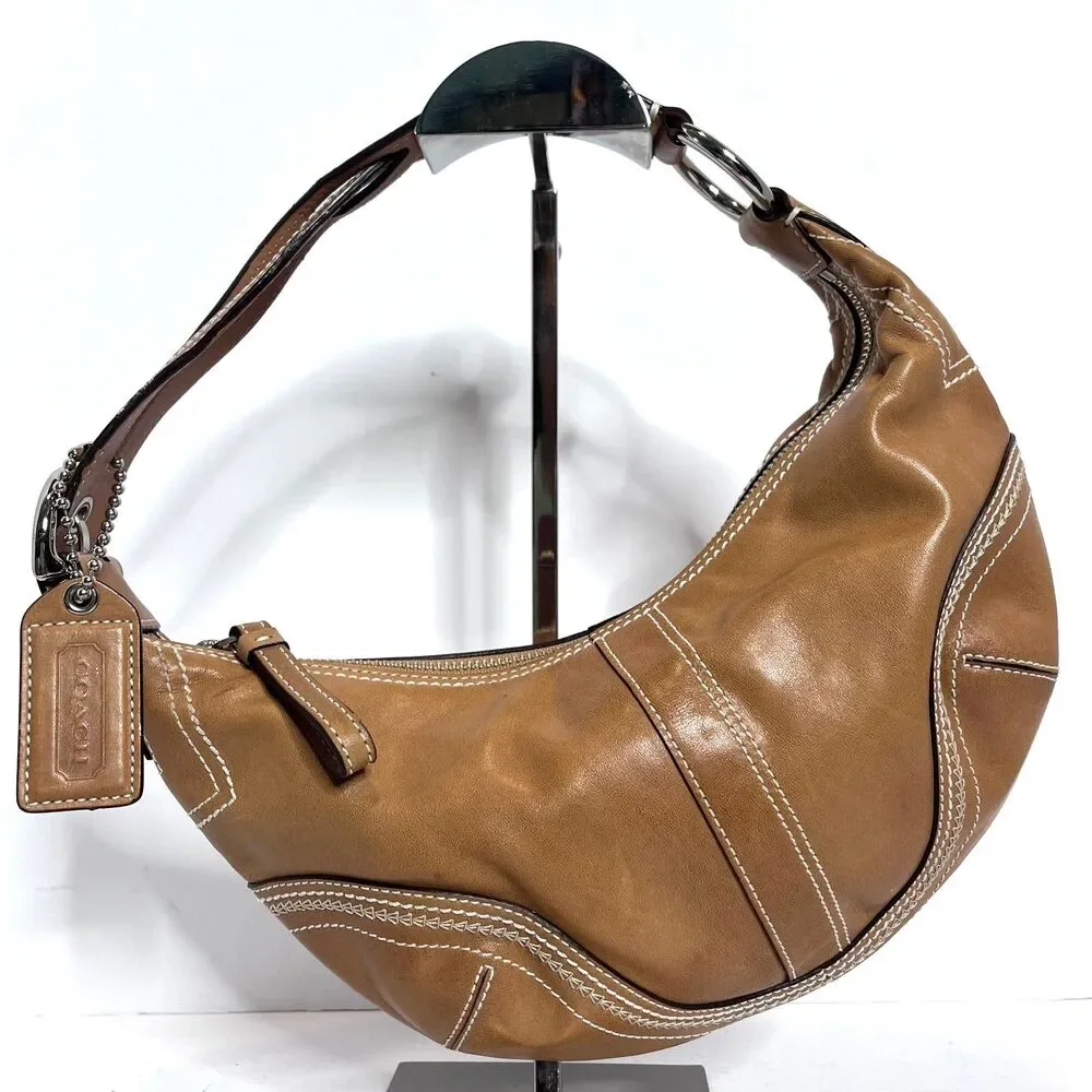 Coach Tan Burnished Leather Soho Boho y2k Medium Baguette Bag #10574